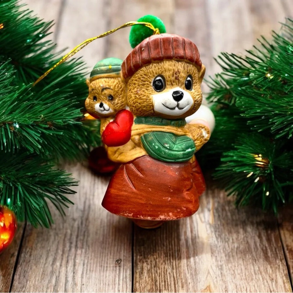 VINTAGE Jasco Mama Bear & Cub Ceramic Ornament Bell - Picture 4 of 7